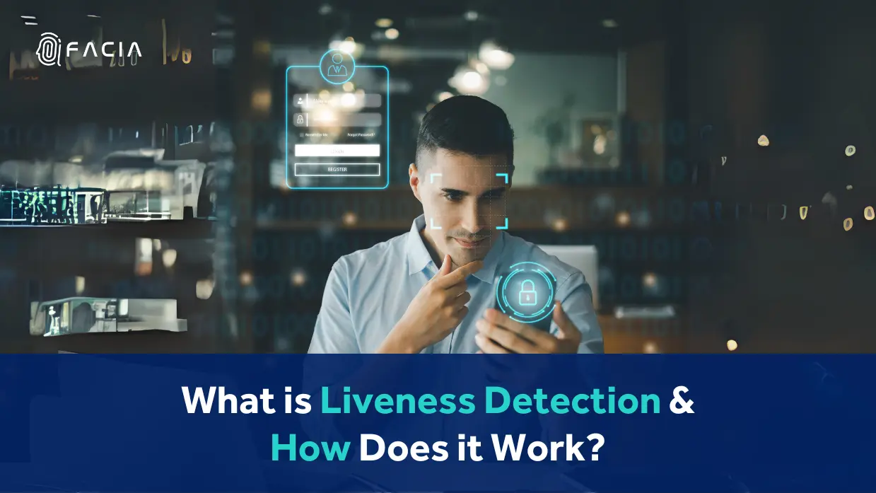 liveness detection technology differentiating between a real face and a spoofed image in a biometric authentication system.