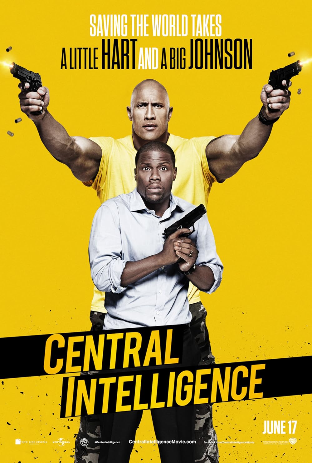 Movie poster of action/comedy film Central Intelligence (2016) starring Kevin Hart and Dwayne Johnson. 