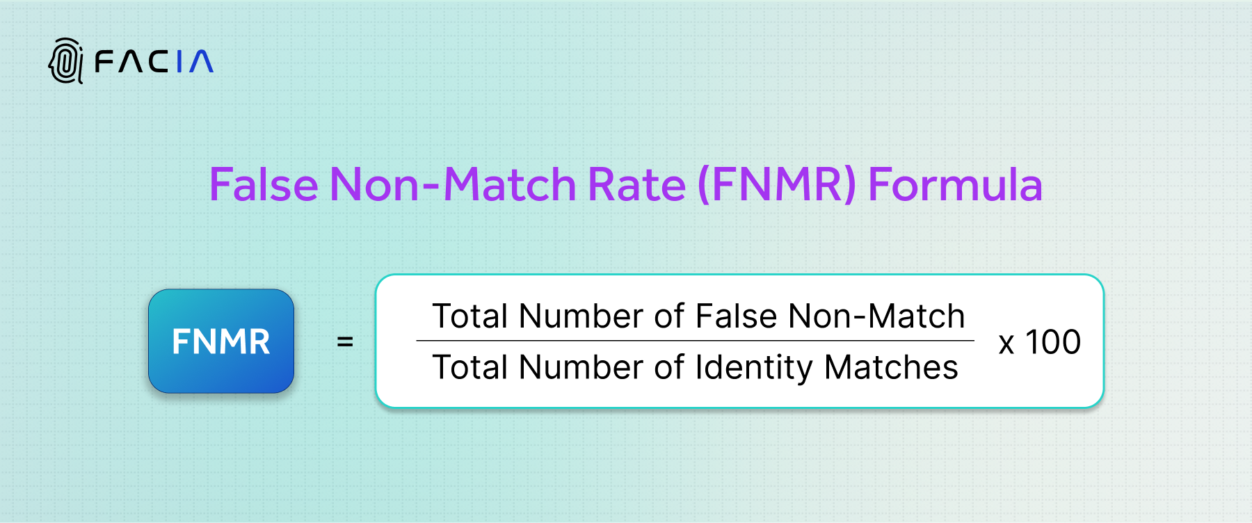 False Non-Match Rate (FNMR) is the total number of false Non-matches divided by the total number of identity-matching attempts multiplied by 100.