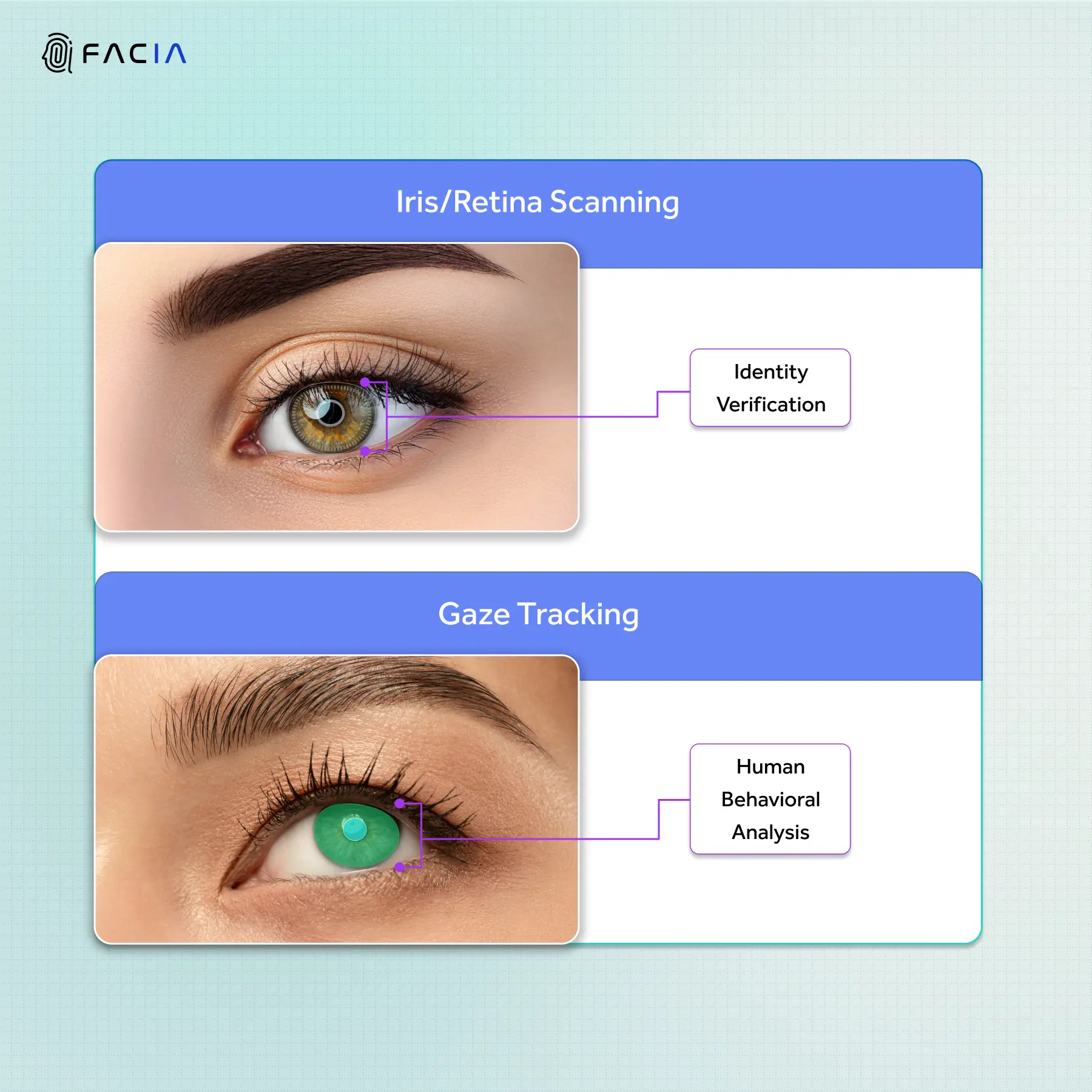 Visual comparison between Iris/Retina Scanning vs. Gaze Tracking.